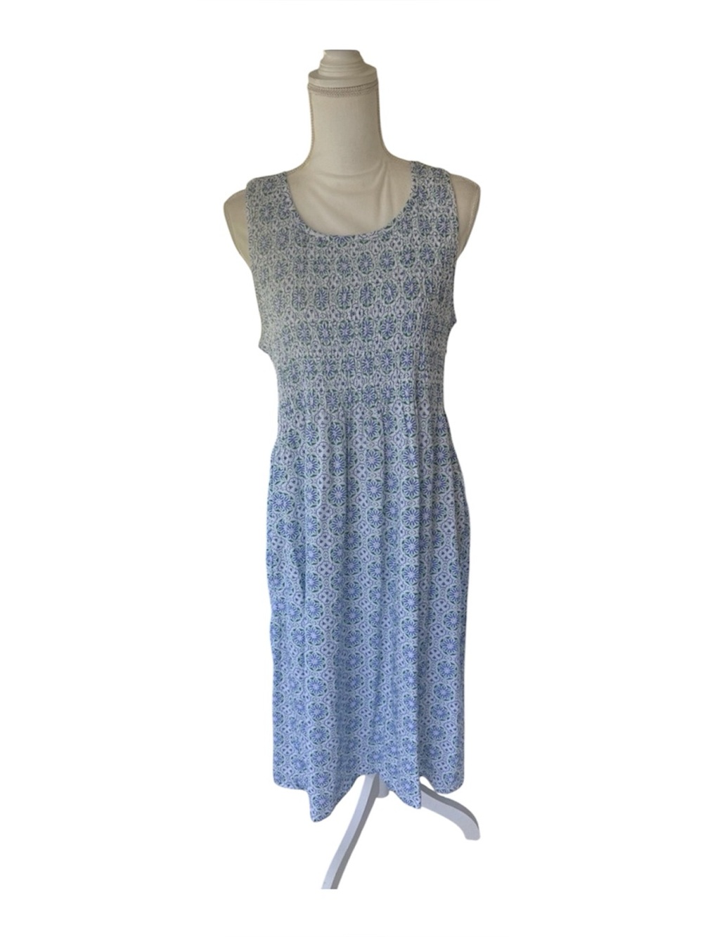 Ocean blue summer dress womens midi blue and white abstract floral